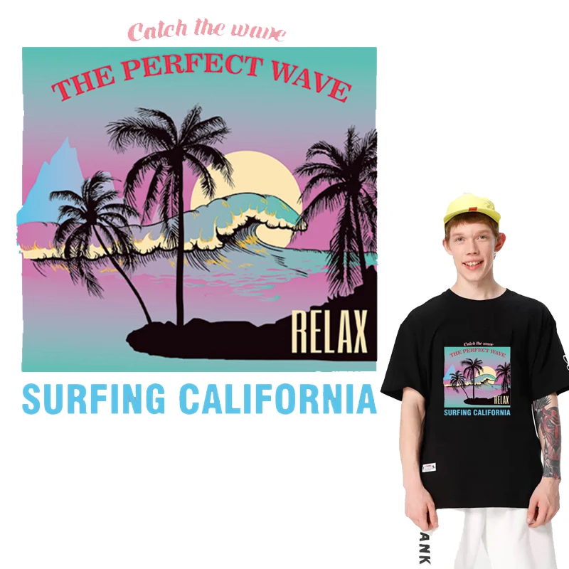 

wave beach tree iron on vinyl transfer Stickers Iron on transfer for clothes thermo stickers patches on clothes stripes applique