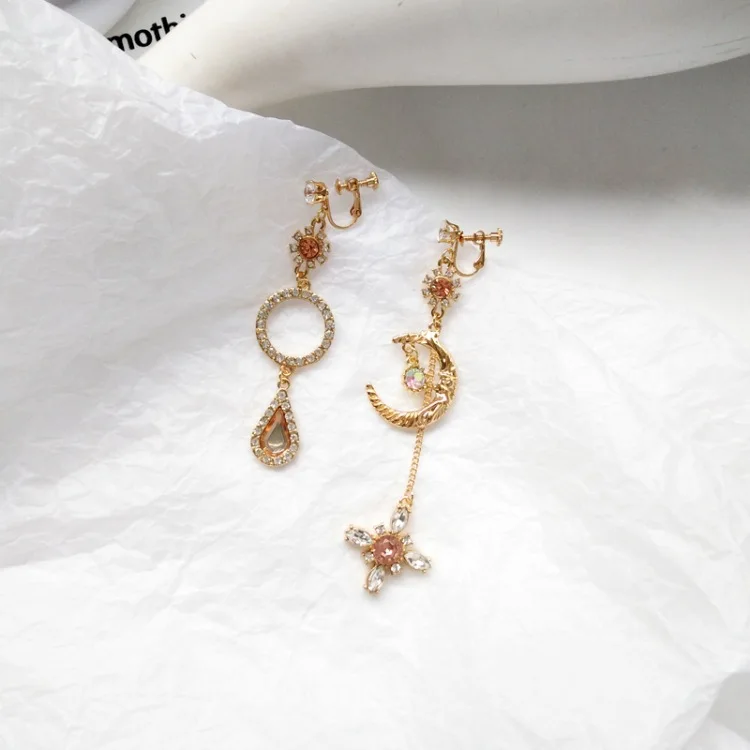 No.6 Clip Earrings Имитация жемчуга сердца геометрические не пирсинг серьги полностью кубический циркон блестящие серьги с котами для женщин - Окраска металла: No.6 Clip Earrings