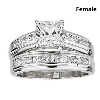 

FDLK Fashion Couple Ring: Women Square Princess Cut AAA Cubic zirconia Wedding Party Ring Set