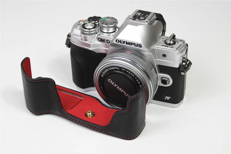 Custodia In Pelle Borsa Per Fotocamera Apertura Inferiore Versione Mezza Copertura Protettiva Per Olympus Omd Em10 Om-D Mark Iv 4 E-M10