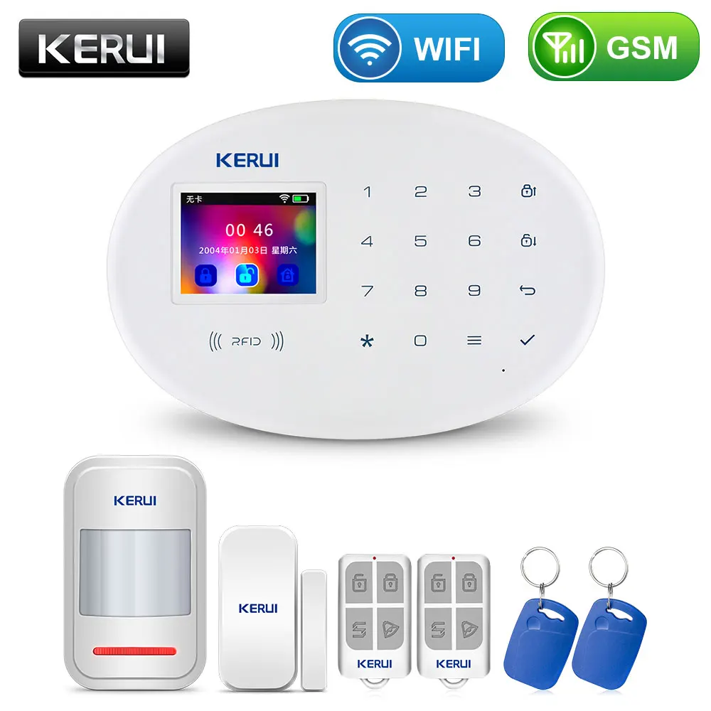 Alarm KIT1 KERUI wifi GSM домашняя система охранной сигнализации с 2,4 дюймов TFT сенсорной панелью приложение управление RFID карта беспроводной умный дом Охранная сигнализация - Цвет: Alarm KIT1