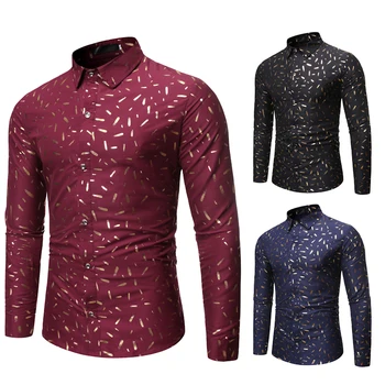 

2020 Men's Scarlet Hot Gold Casual Lapel Men's Long Sleeve Shirt for Men Fashion Shirts Men Dress Tee Shirt Manche Longue Homme