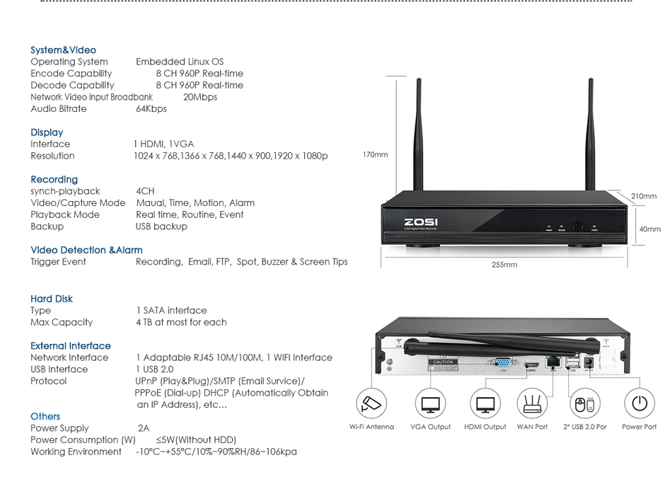 ZOSI 960P 8 канальный беспроводной WiFi IP Водонепроницаемый ИК фильтр ночного видения 8 шт CCTV камера система NVR комплект HDD