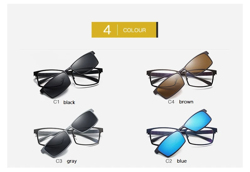 45991 пластиковые титановые оптические очки для мужчин и женщин, оправа с магнитным зажимом, поляризационные Квадратные солнцезащитные очки UV400 Ретро мода