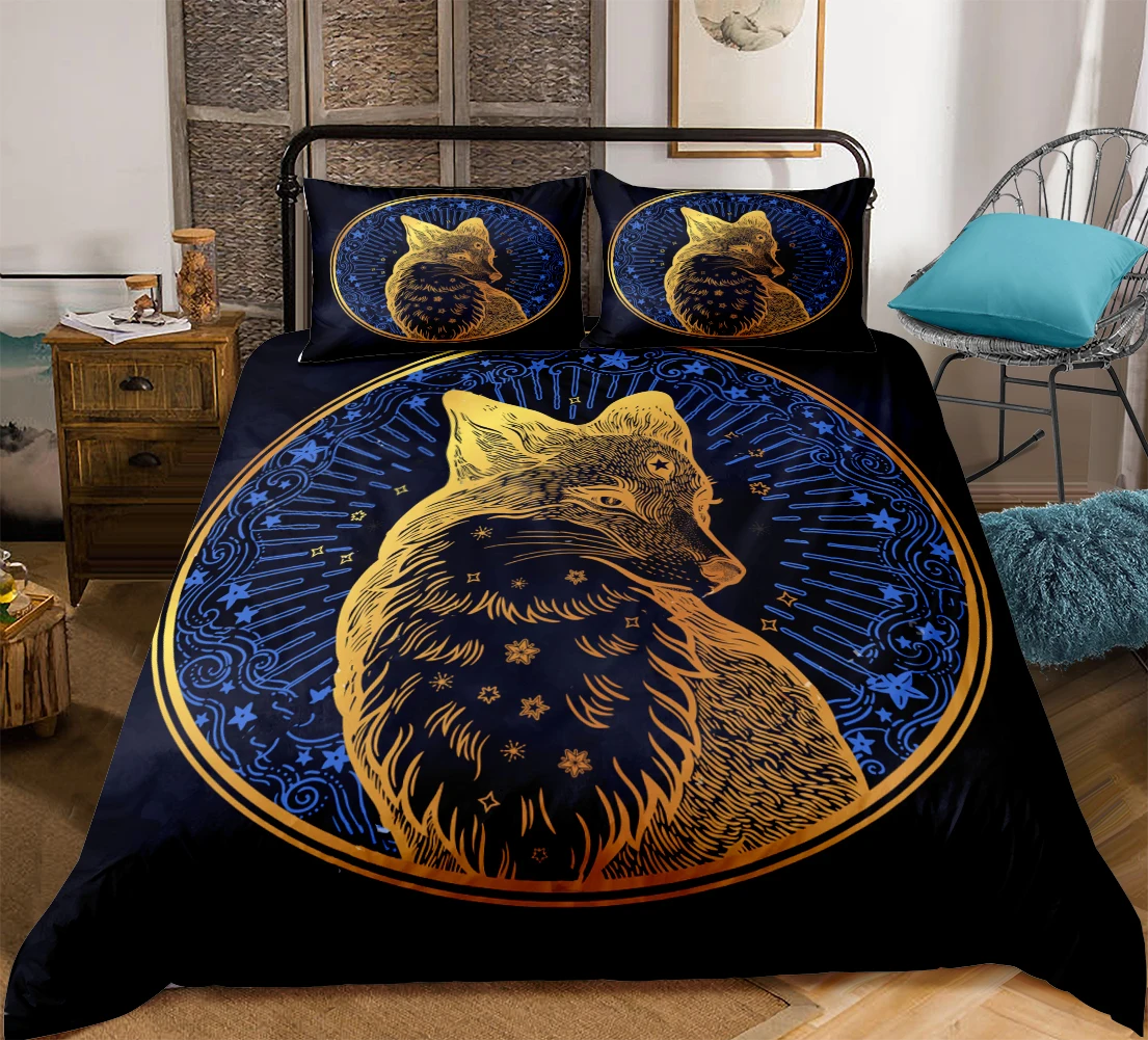 Золотой постельное белье Fox, комплект со звездами животных Постельное белье ретро домашний текстиль 3 чaсти дeтский подарок челнока