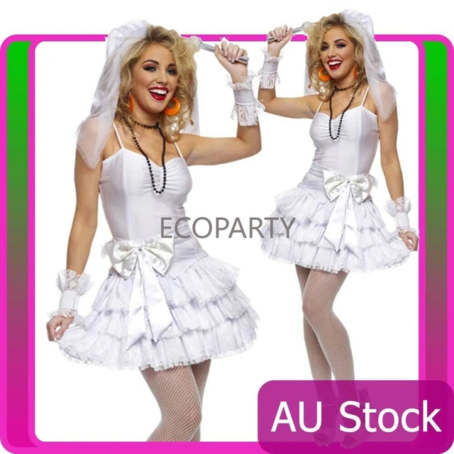 Ladies 80s Costume Pop Fancy Dress Madonna Style Outfit