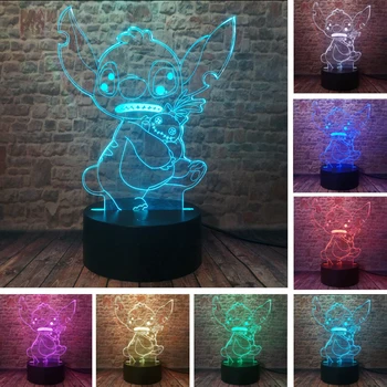 

Stitch Elvis Teddy Nifty Stitch Dog with Cute Scrump 7 Color Change Action Figure Night Light LED RGB Child Kids Xmas Toys Gifts