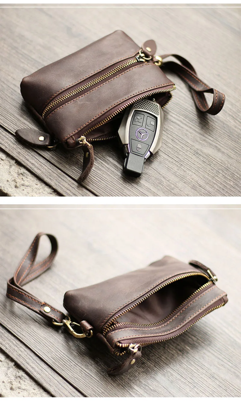 AETOO кожаная автомобильная сумка для ключей с дистанционным управлением, растительный слой из воловьей кожи нулевой кошелек, удобная сумка для монет на молнии, маленький мини-кошелек