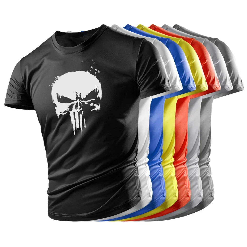 Camisetas con gráfico de calavera para hombres, ropa deportiva para exteriores, camisetas de elasticidad ligera, delgada transpirable|Camisetas| - AliExpress