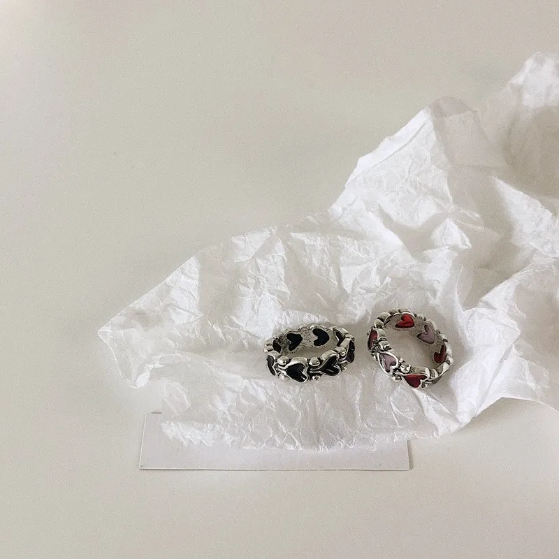 Metal Punk Style Restoring Ancient Ways Is Red And Black Heart Chain Ring ring ring Women Wedding Jewelry Party Present - Image 4