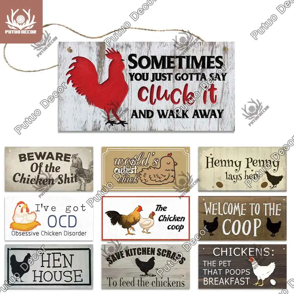 Putuo Decor Chicken Farm House Wooden Signs Decorative Plaques Wooden Plaques for Farmhouse Decor Chicken Coop Decoration