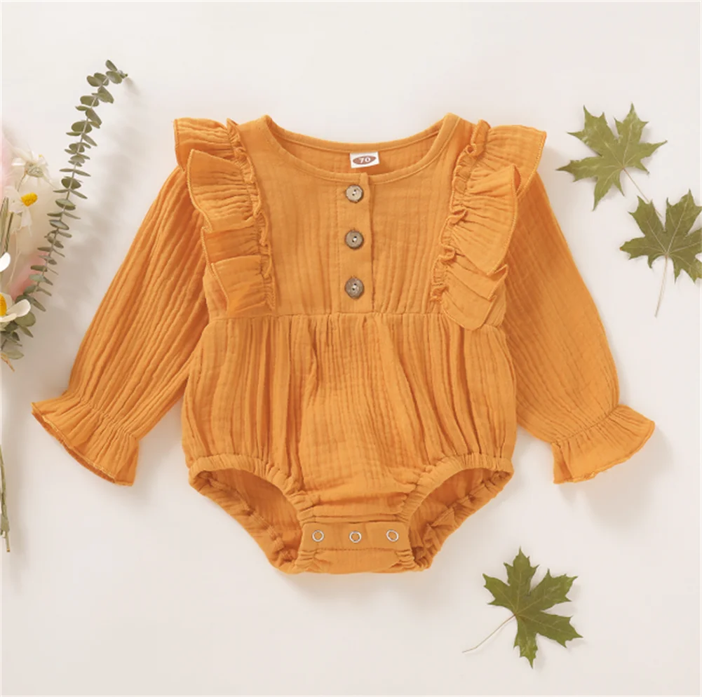 Одежда для новорожденных детская одежда для девочки, однотонные Цвет с длинными рукавами и комбинезон, одежда для подвижных игр, Одежда для новорожденных девочек с оборками Детский костюм