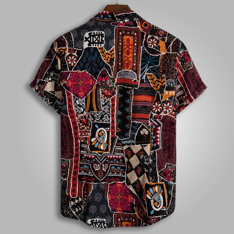 Мужская Повседневная рубашка с коротким рукавом и цветочным принтом, этнический дизайн, топы с коротким рукавом, рубашки с цветочным принтом, мужские топы, гавайская рубашка