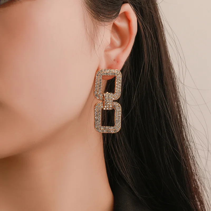 Женские серьги подвески с большим металлическим геометрическим квадратным