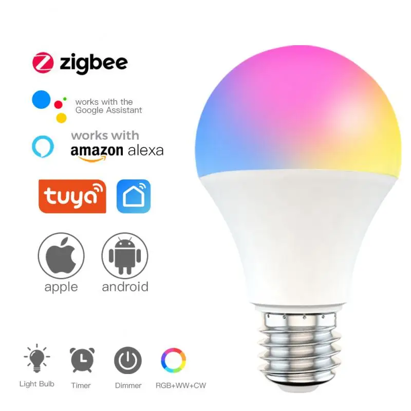 Умная Светодиодная лампа ZigBee 3 0 Tuya 9 Вт E27 240 в 110 В RGB + W C работает со Smartthings Alexa Echo Hub
