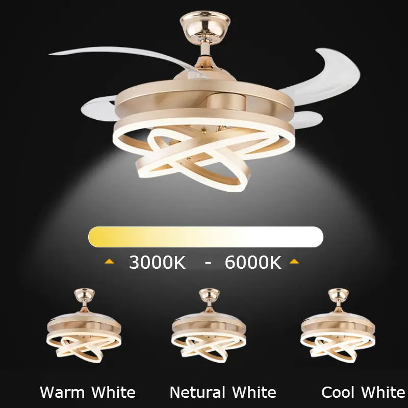 42 Inch Gloden Ceiling Fan Light with Remote Super Bright Big Lamp 3 Color Change Transforable Individual Shapes AC 100-240V