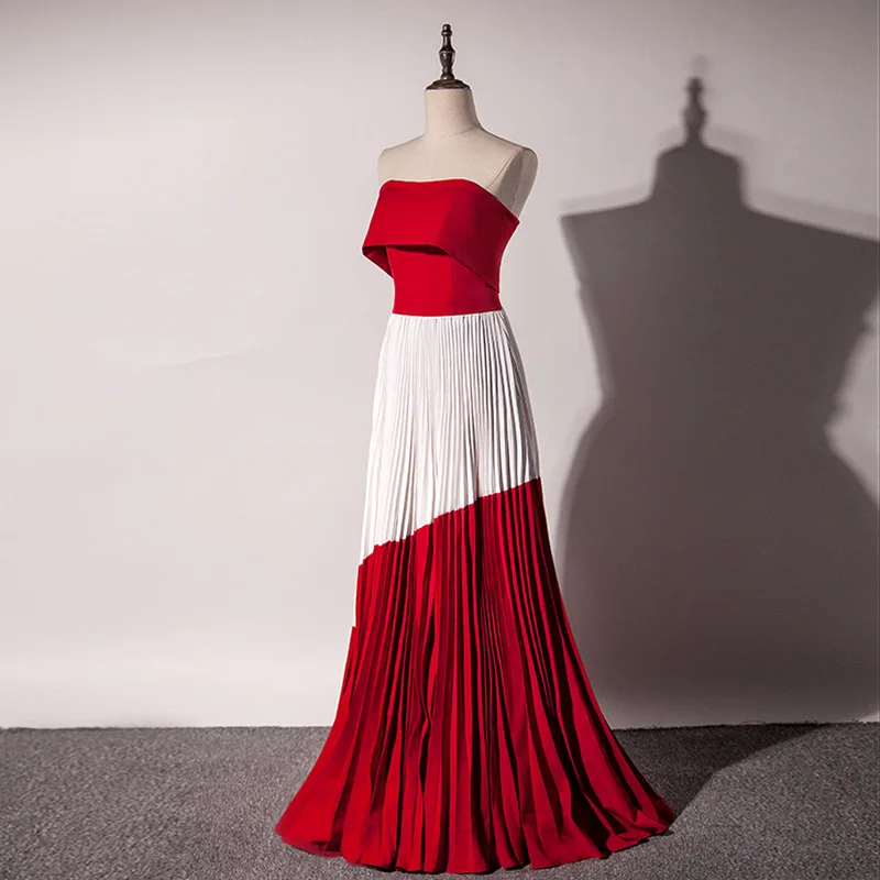 New Fashion Long Prom Dresses 2020 Strapless Knitting Red and White Formal Evening Gowns