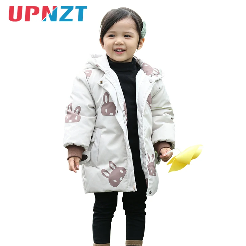 

Baby Girl Winter Long Thick Duck Down Coat High Quality Windproof Warm Rabbit Ear Hooded Clothes for 3-9T Kid Girl Children Coat