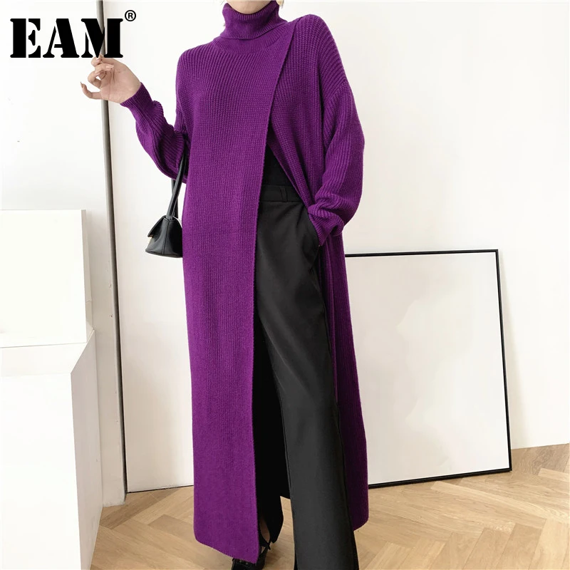 Vent Pullovers Sweater Loose Turtleneck Long-Sleeve EAM Women New-Fashion Knitting Fit