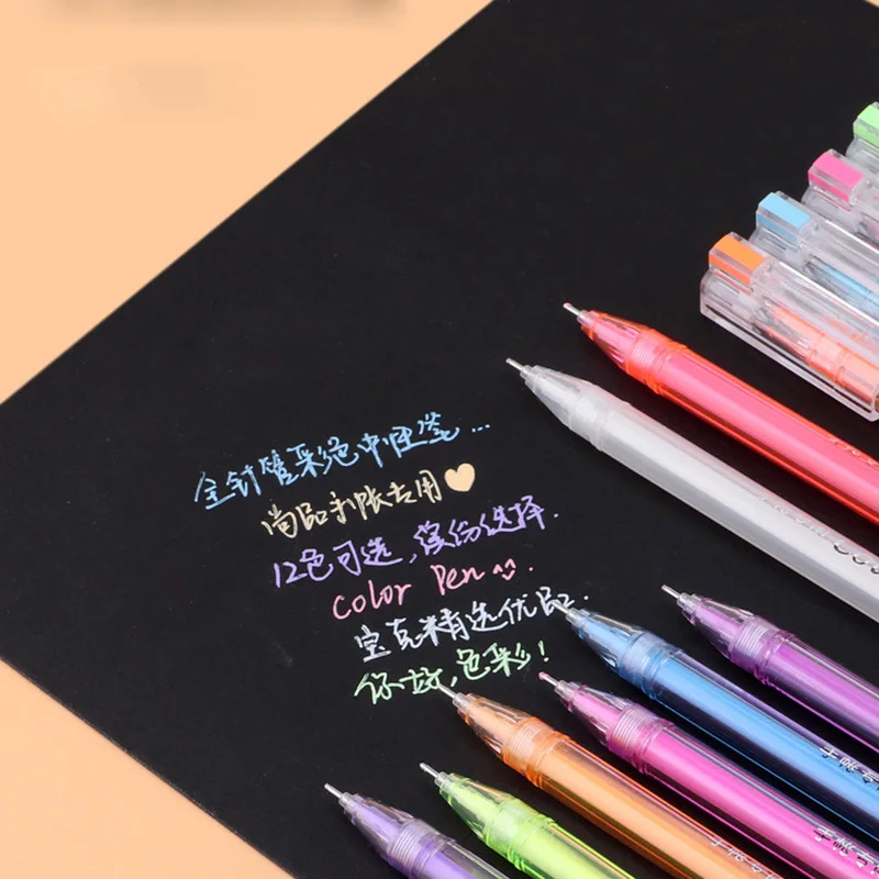 

12 Colors Needle Tip Color Gel Pens Metal High Light Neutral Pen The Office Stationery Signing Pen Colorful Hand Account Pens