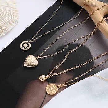 

Trend Metal Textured Coin Head Necklace Women's Simple Peach Heart Consistency Choker Online Celebrity Celebrity Style E168