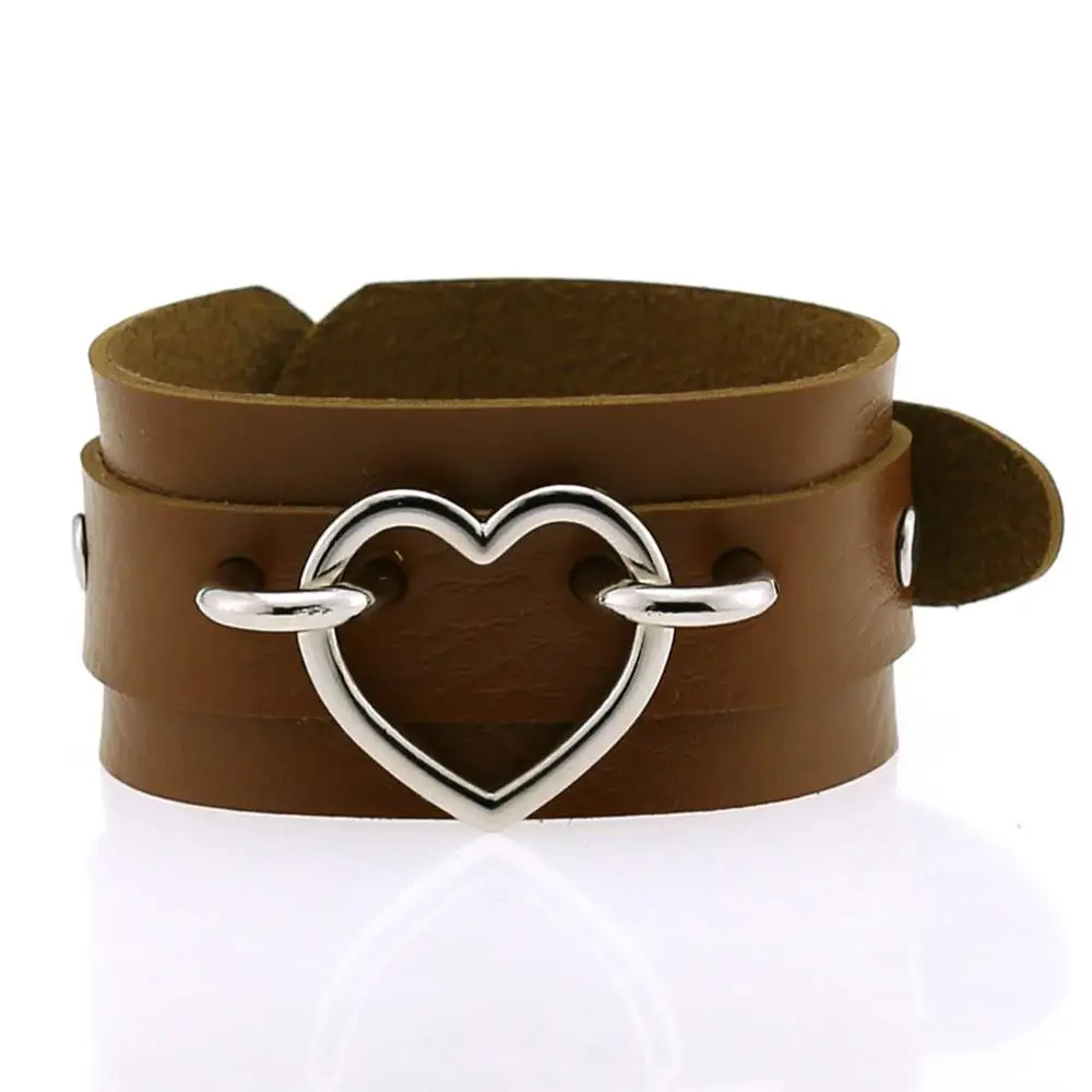 Heart Bracelet Black Leather Wristband Cuff goth gothic punk armbands Fashion bracelets women men emo metal cosplay jewelry leather bracelet