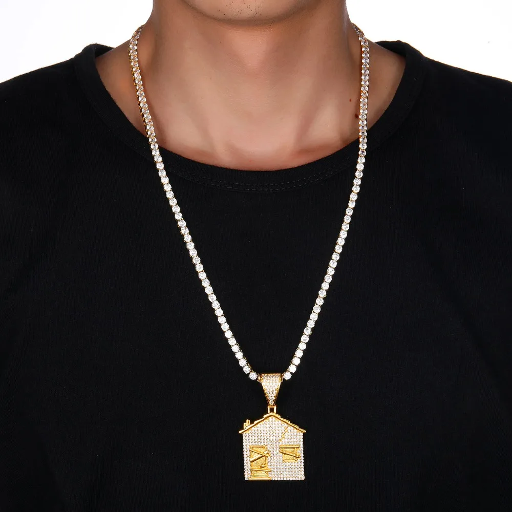 

New Fashion Charm Hip Hop Iced Out Bling Small House Pendant Necklaces AAA Zircon Hiphop Necklace Jewelry Gifts for Men Women