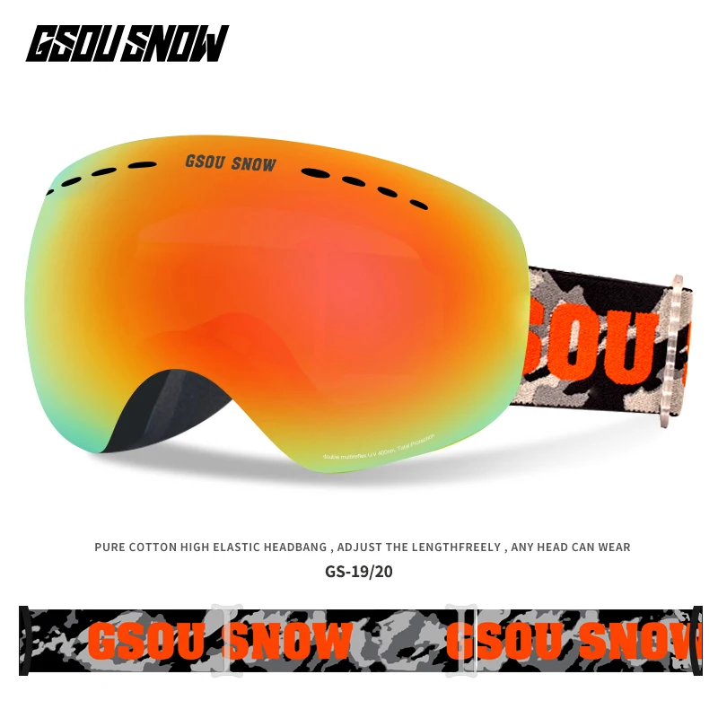 GSOU SNOW Ski Goggles Double Layers UV400 Anti-fog Big Ski Glasses Men Women Snowboarding Skiing Goggles With Packet - Цвет: 002