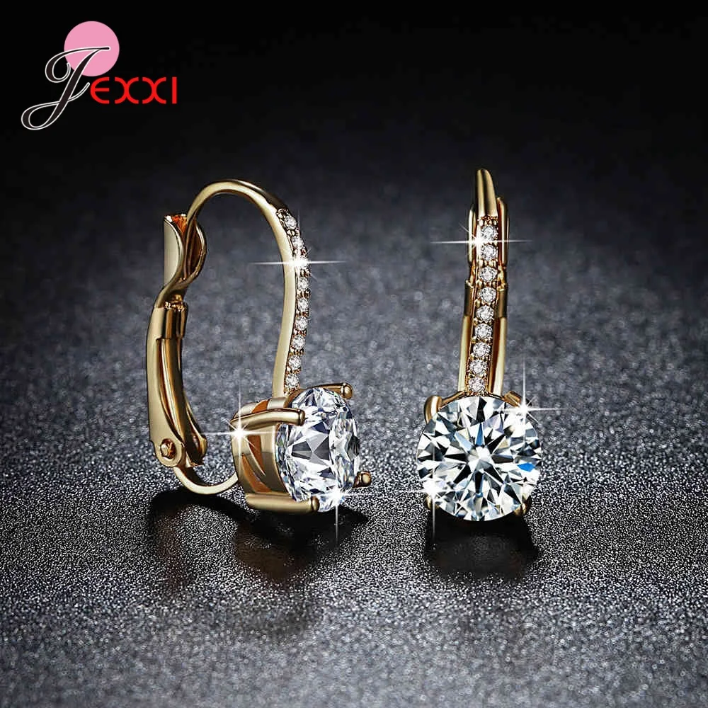 Luxury Fashion Round Wedding Women Hoop Earrings 925 Sterling Silver Cubic Zirconia Crystal Party EarRings Jewelry Brincos