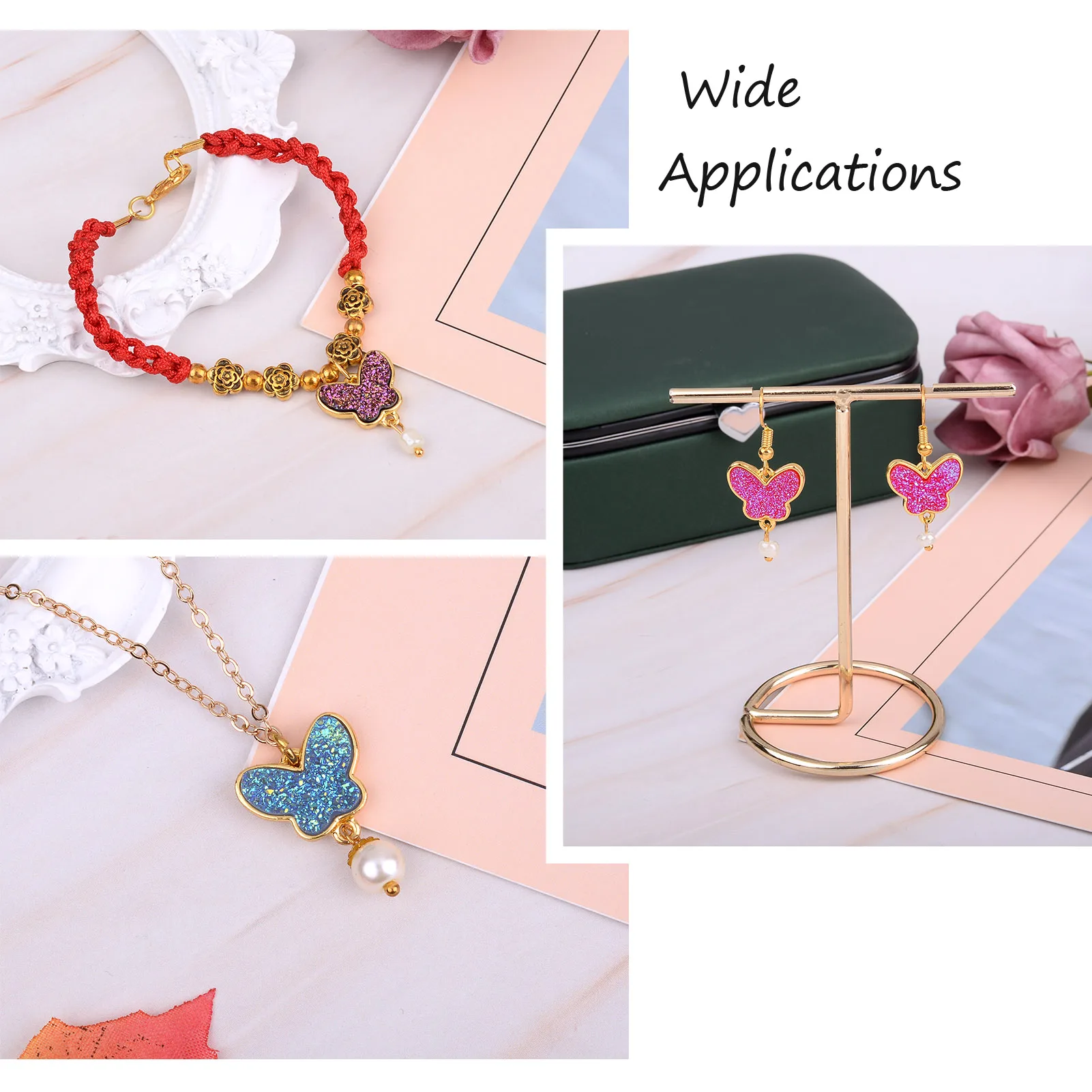 32Pcs Butterfly Brass Links Connectors Sequin Resin Charms Pendants Mix Color for DIY Necklace Earring Bracelet Jewelry Findings