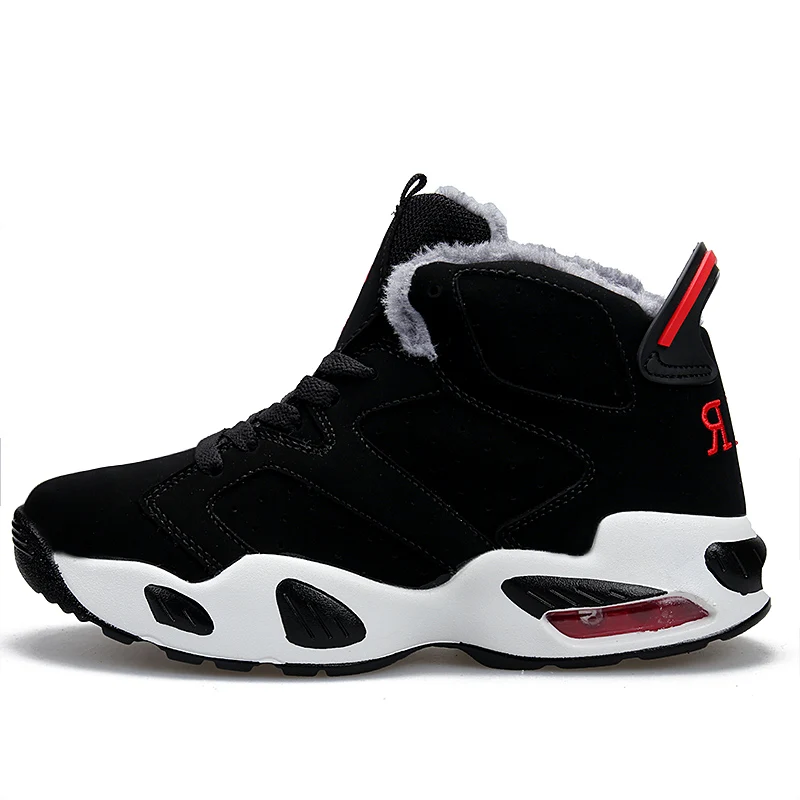 Мужская зимняя теплая обувь; высокие брендовые бархатные зимние мужские ботинки до лодыжки; Баскетбольная обувь Homme Jordan; обувь для влюбленных пар - Цвет: black red AA862