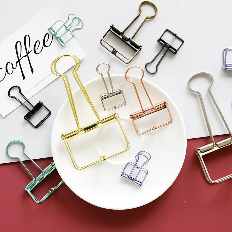 

1pc Mini Binder Clips Pure Colors Gold Sliver Rose Green Purple Paper Clips Notes Office Study Party Decoration Gadgets 3 Sizes