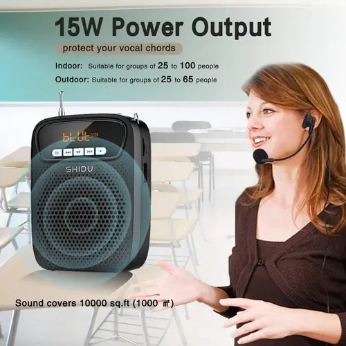 SHIDU 15W 휴대용 음성 증폭기 유선 마이크 FM 라디오 AUX 오디오 녹음 블루투스 스피커 강사 S278 4