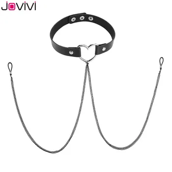 

Jovivi 1x Leather Noose Fake Nipple Rings Choker Silicone Non Piercing Adjustable Nipple Chain Body Piercing Jewelry Black