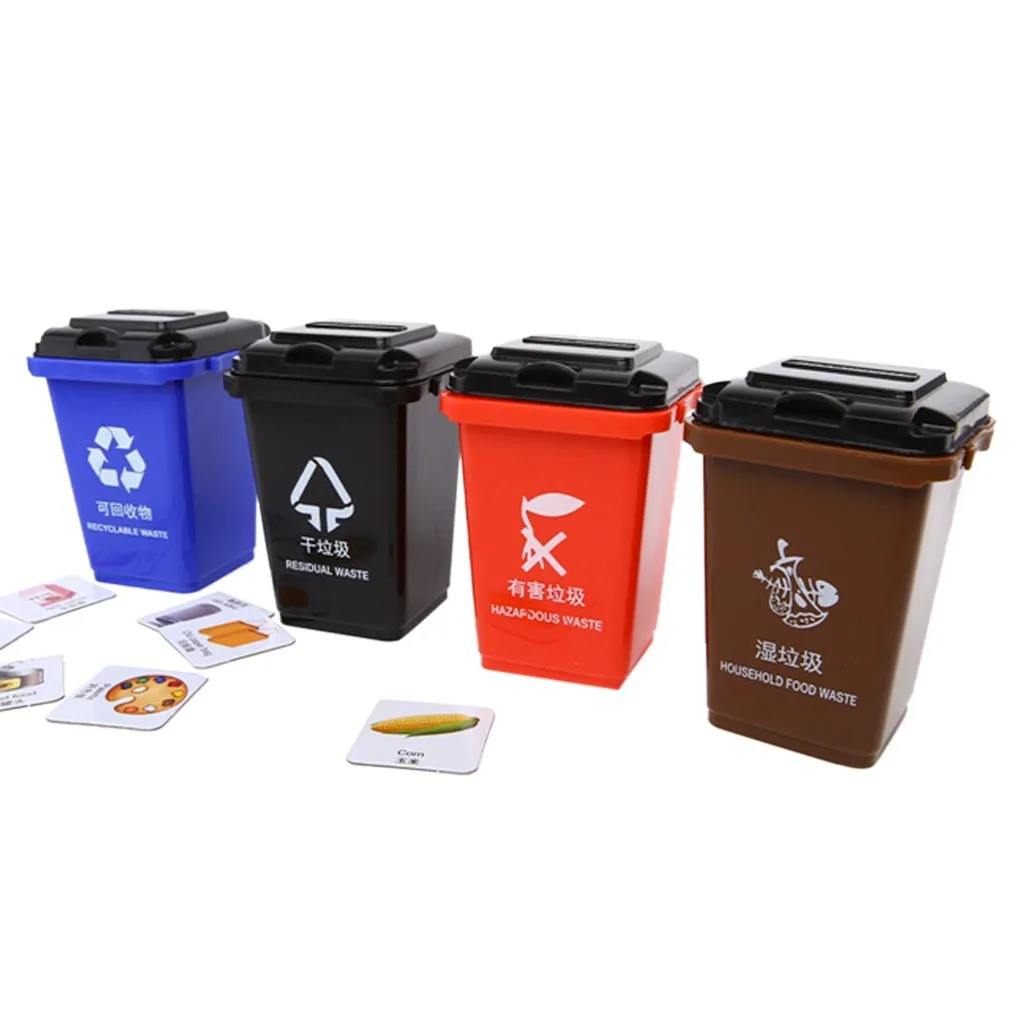 

4Pcs Mini Trash Can+112Pcs Paper Cards+Basket Sets Funy Vehicles Garbage Truck Cans Toy Curbside Vehicle Bin Educational Toys