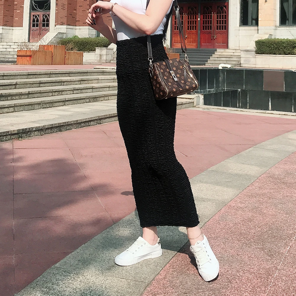 Fashion Women Pleated Bodycon High Waist Long Skirt Dress Muslim Abaya Modest Ladies Stretch Middle East Knitting Pencil Skirt
