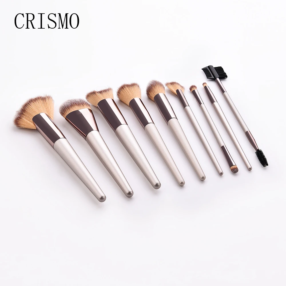 CRISMO 9pcs Champagne Makeup Brushes Set Cosmetic Foundation Powder Blush Eyeshadow Kabuki Blending Make Up Brush 2