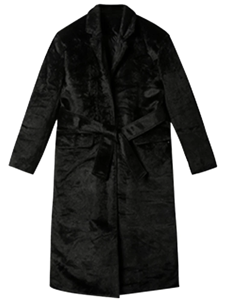 Lautaro Winter Oversized Long Black Soft Faux Fur Trench Coat for Women Long Sleeve Sashes Casual Stylish Korean Fashion 2021 4