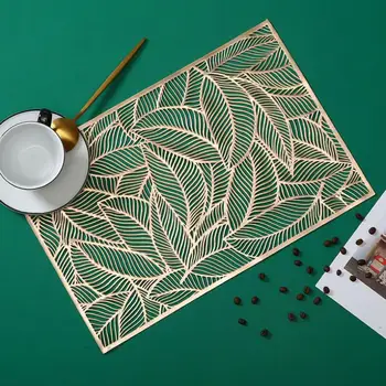 

2Pcs Creative Leaves Placemat PVC Gold Leaf Table Mat Kitchen Accessories Tablecloth Drink Coaster Pad Plate Heat Insulation Pad