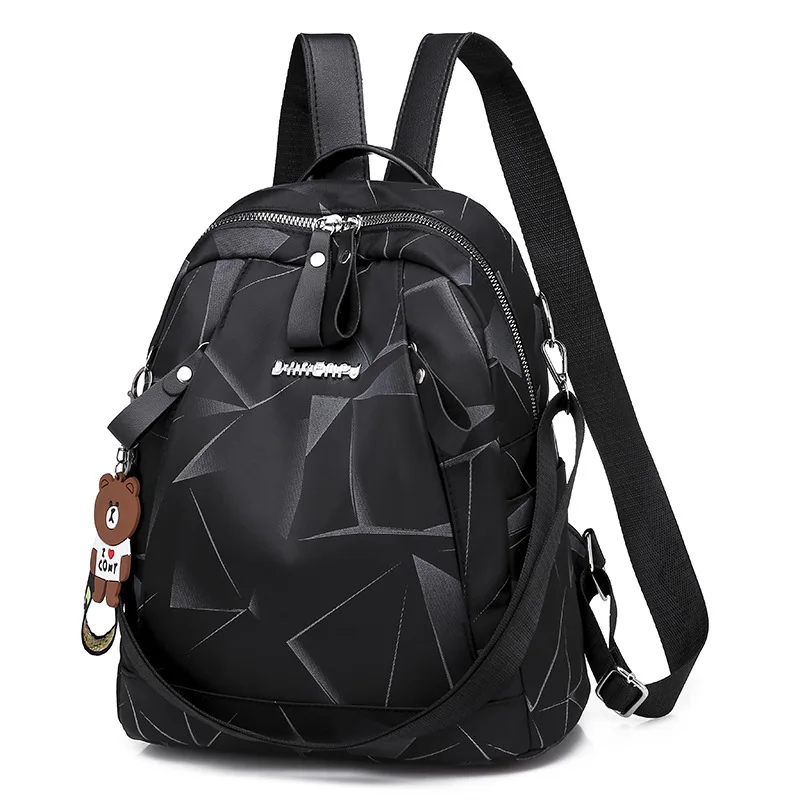 Маленькие рюкзаки для женщин, черный геометрический водонепроницаемый Оксфорд рюкзак для девочек-подростков пакет школьной сумки для женщин колледжа