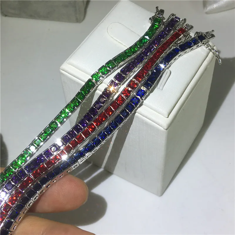 choucong Statement Tennis bracelet Princess cut Cubic Zirconia White Gold Filled Party Wedding bracelets for women men Jewerly