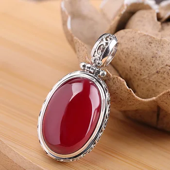 

manufacturers direct marketing Thai silver sautoir S925 silver ornament women's sweater red corundum pendant