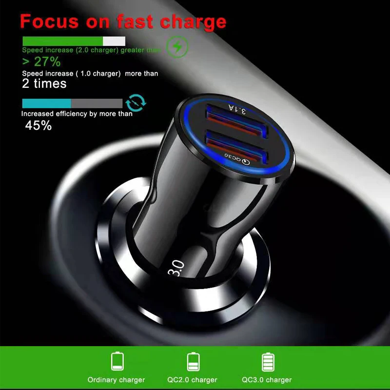 Автомобильное зарядное устройство Quick Charge 3,0 Dual USB быстрая зарядка для iPhone 5S 6s 11 pro max 7 8 samsung a50 a70 Xiaomi 9 мобильный телефон в автомобиле