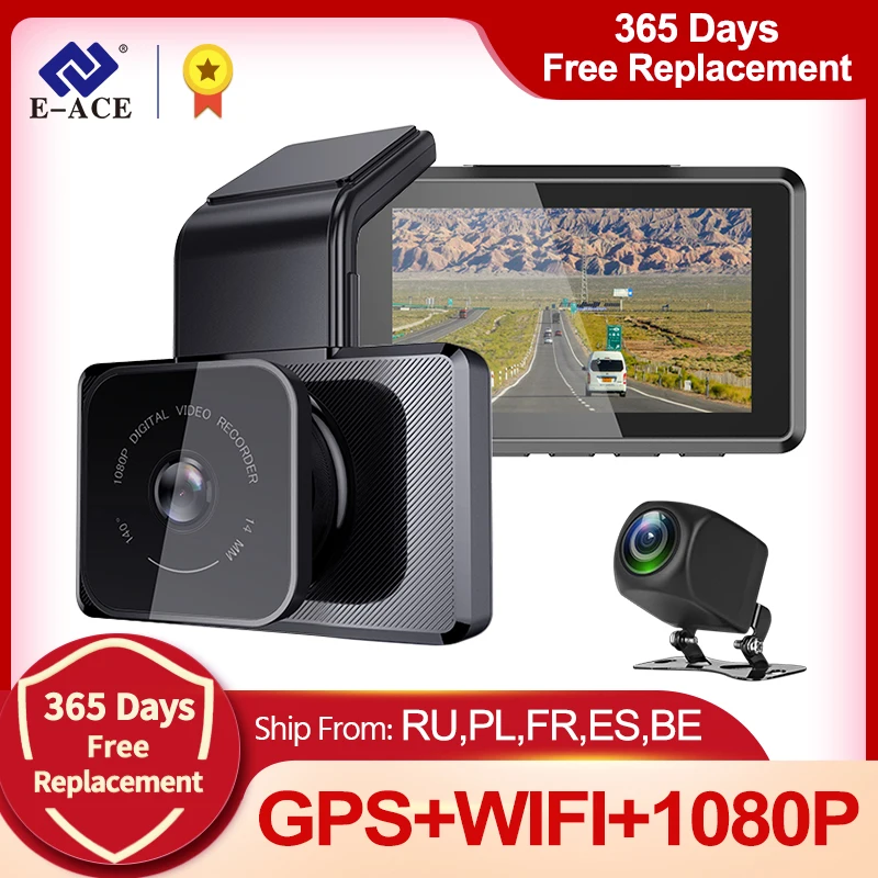 E ACE Автомобильный видеорегистратор GPS Dashcam 3 0 дюймов WiFi Dash камера FHD 1080P с камерой