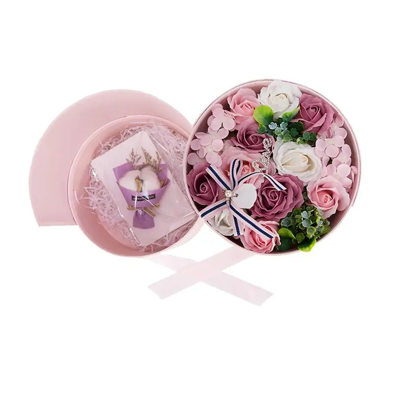 

Delicate Soap Rose Small Round Box Unique Rose Bouquet Flower Arrangement Gift Box Mother's Day Christmas Gift