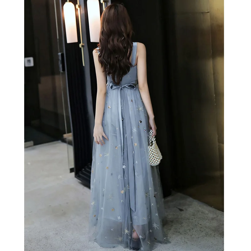 Это Yiiya вечернее платье размера плюс с v-образным вырезом Robe De Soiree Вышивка Узор без рукавов элегантные длинные вечерние платья LF202