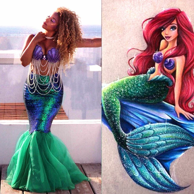 Déguisement de la petite sirène Ariel pour femme adulte, déguisement  Cosplay, déguisement d'halloween - AliExpress