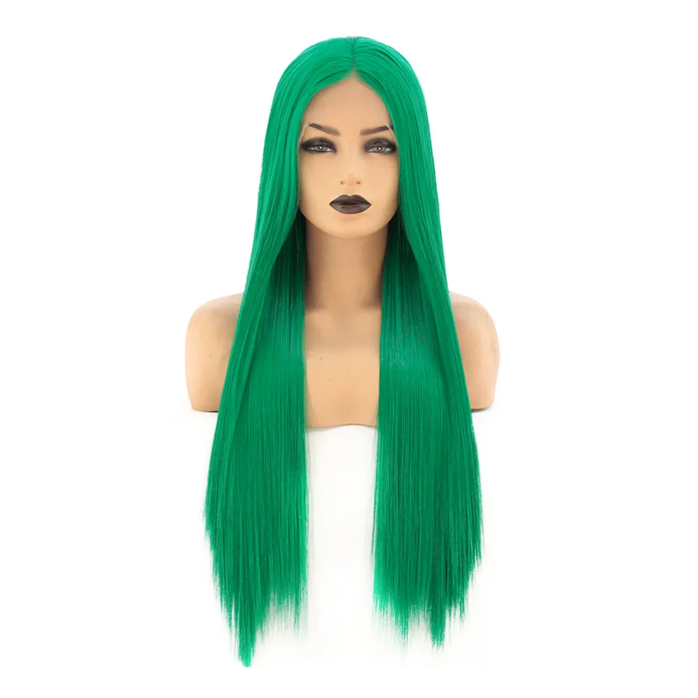 V'NICE зеленый парик для черных женщин 3*13 швейцарские синтетические парики термостойкие 150% плотность прямые волокна волос