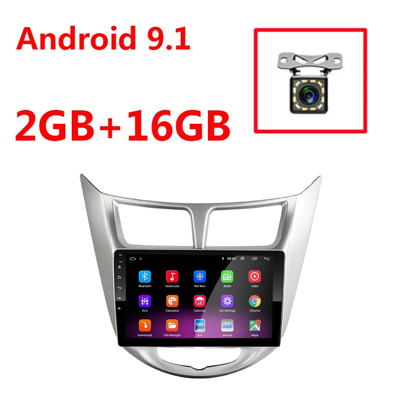 2 16G Camera 2G+ 32G " 2 Din Android 9,1 GO Автомобильный мультимедийный видеоплеер для hyundai Solaris Accent Verna 2011- gps навигация wifi - Цвет: 2 16G Camera