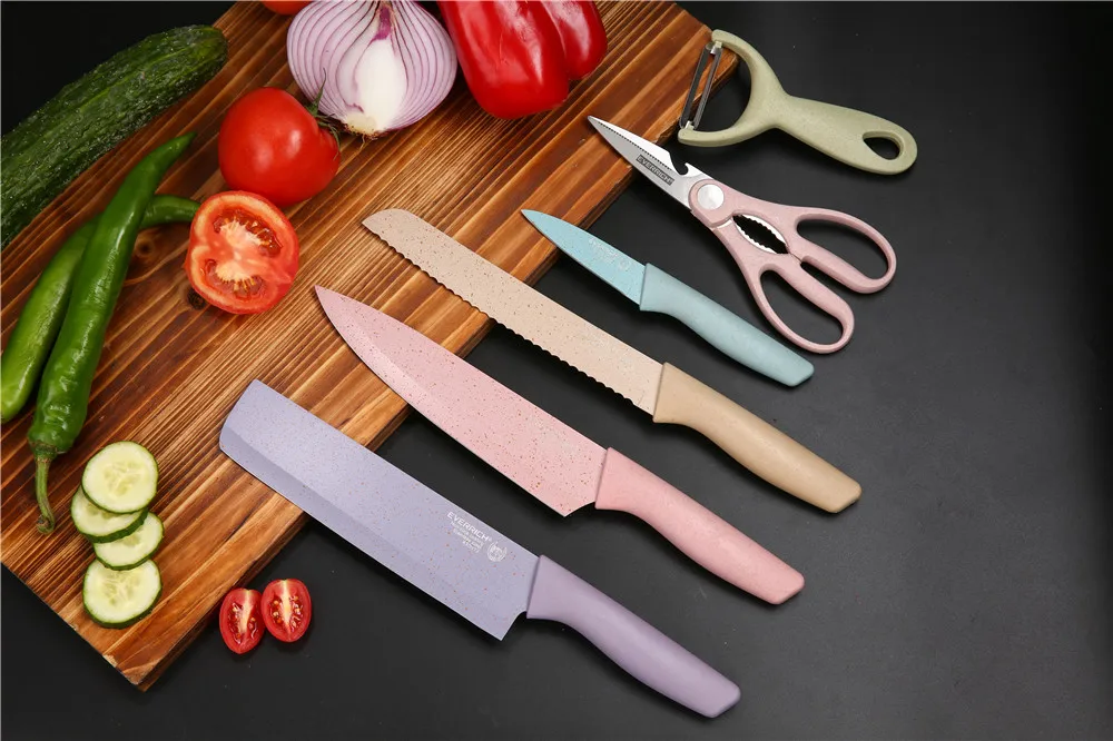 Набор кухонных ножей эверрич 6 шт., цветной нож шеф-повара из нержавеющей стали, нож для хлеба, нож, ножницы